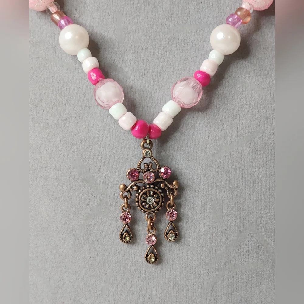 Pink Acrylic Beaded Girls Necklace